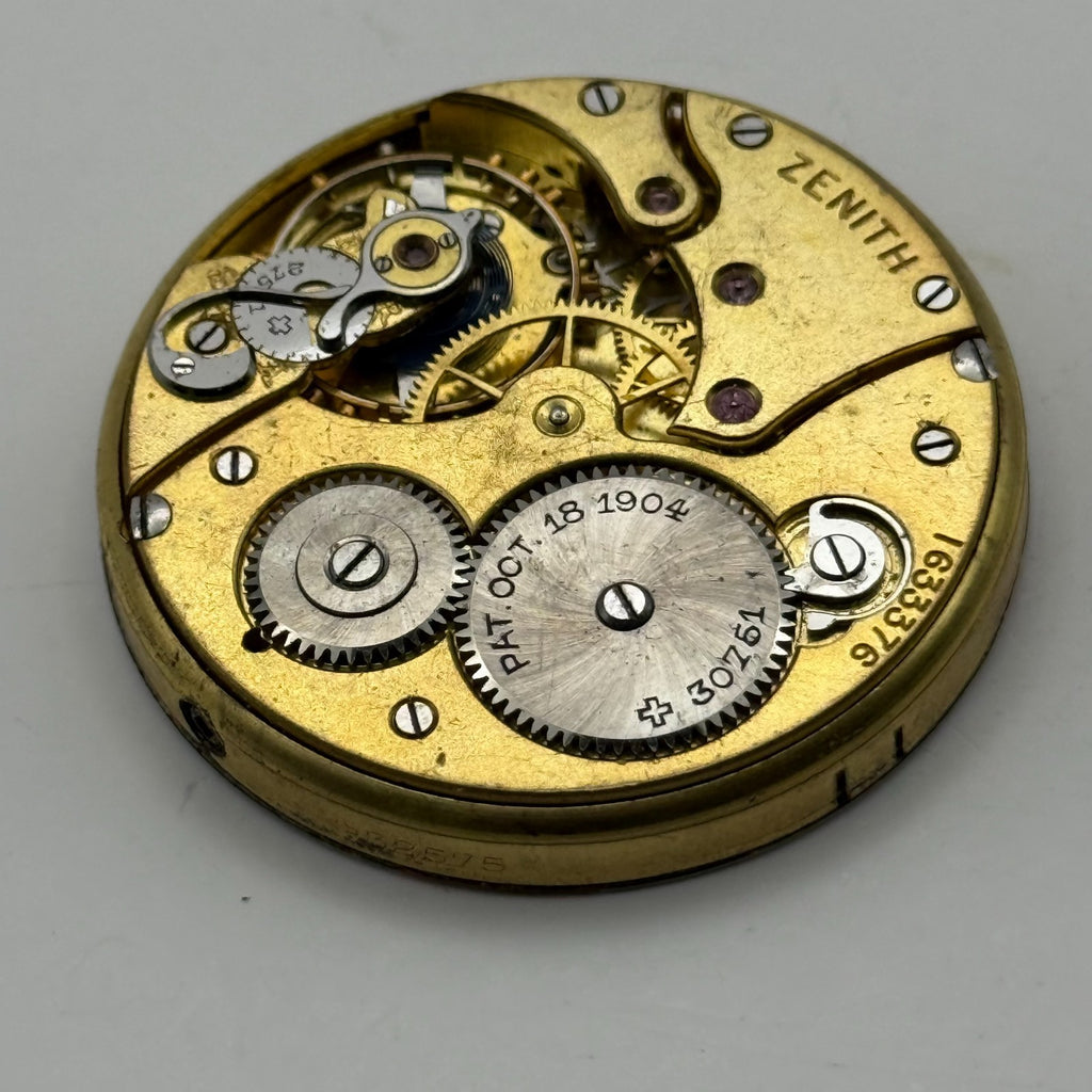 Zenith Pocket Watch Movement Open Face Patent 30751 October 18 1904 Parts 40.9mm