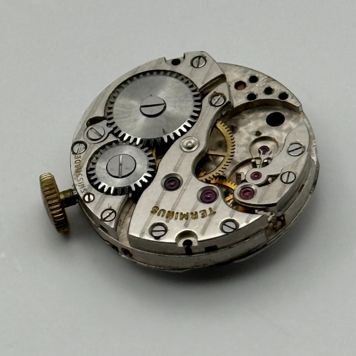 Unidentified Watch Movement Terminus Swiss Incomplete Parts Repair 19.3mm