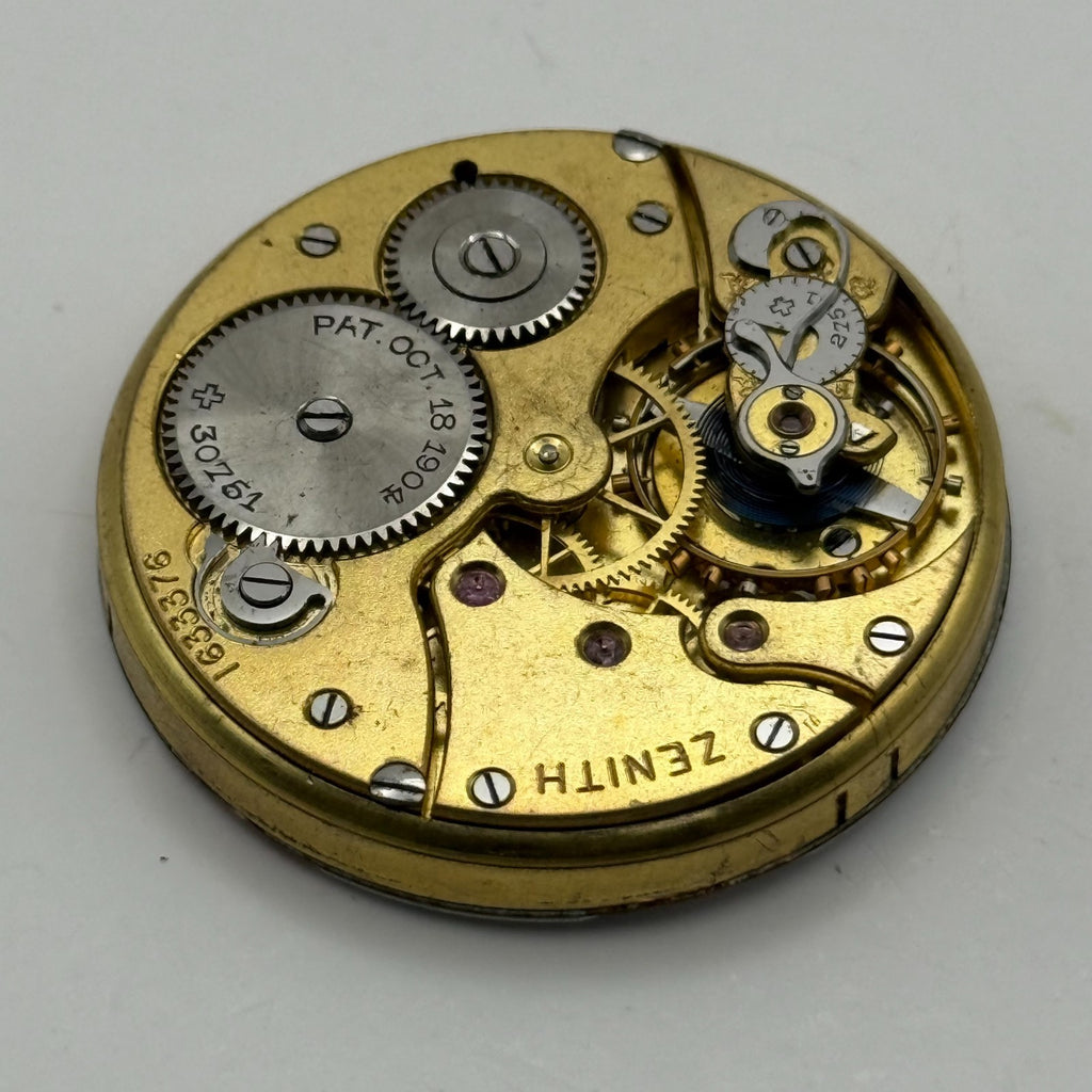 Zenith Pocket Watch Movement Open Face Patent 30751 October 18 1904 Parts 40.9mm