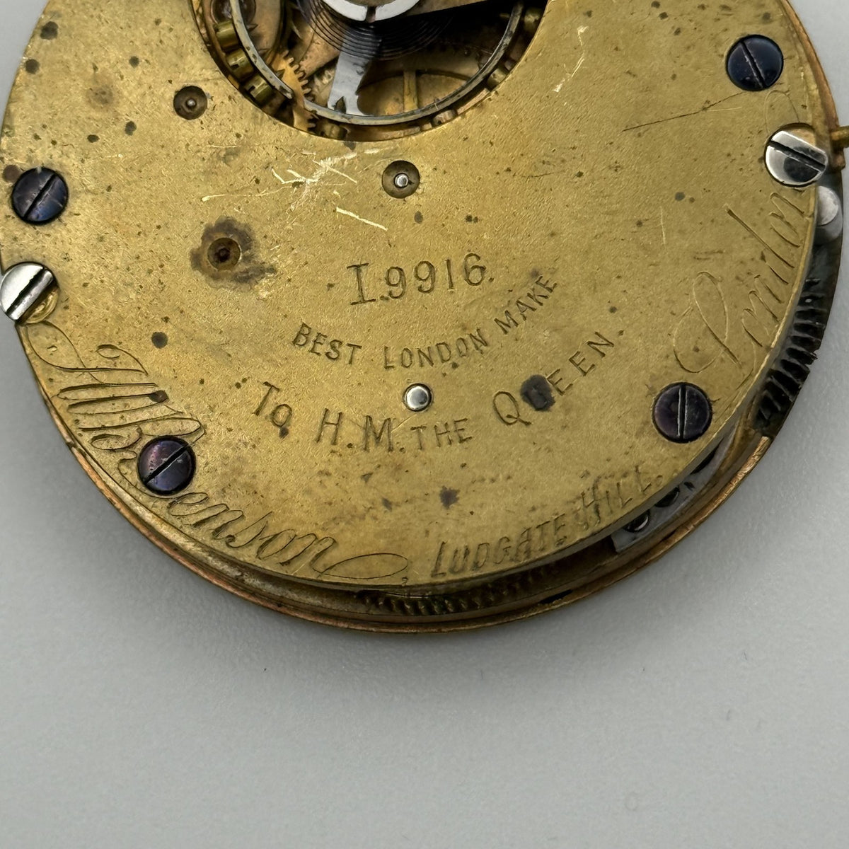 English Lever Pocket Watch Movement - J.W. Benson Ludgate - Parts/Repair 41.2mm