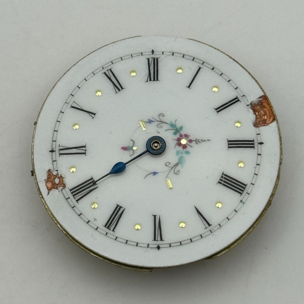 Antique Pocket Watch Movement Key Wound Nice Enamel Dial Parts Repair 36.1mm 