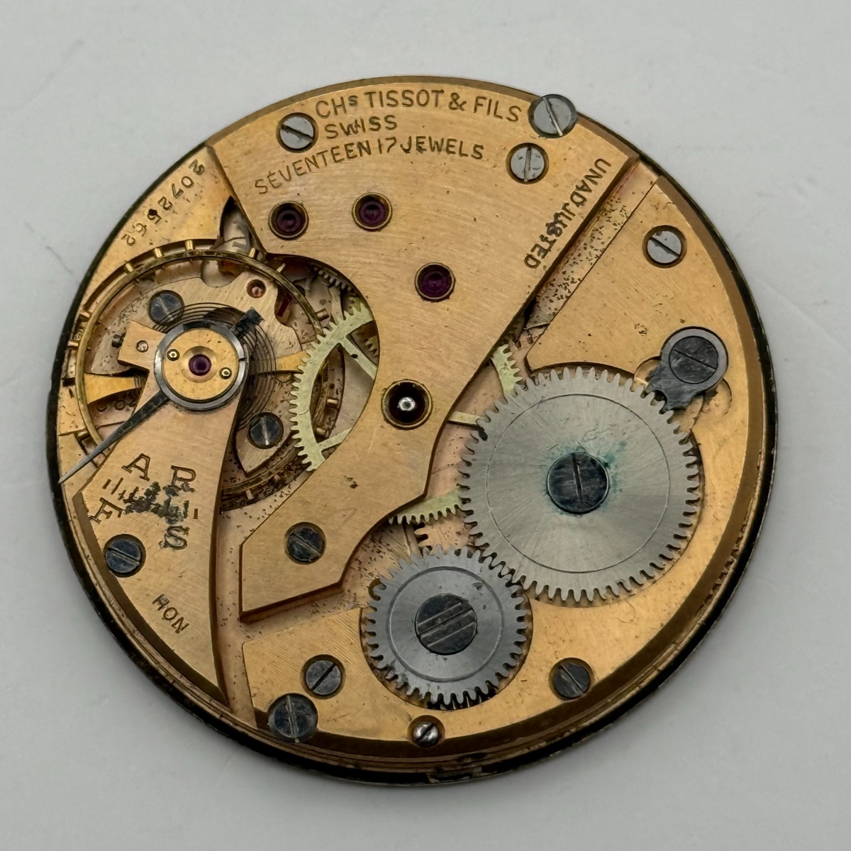 Tissot 38.2 Pocket Watch Movement Open Face 17 Jewels Sub Seconds Parts 38.2mm