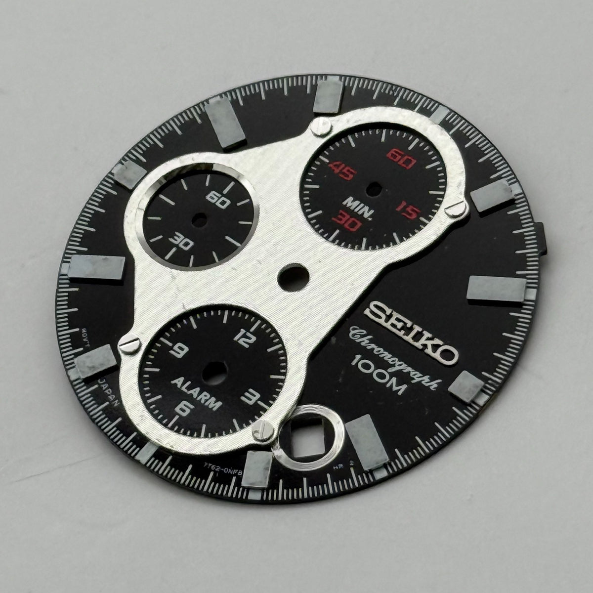 Seiko 7T62-0N48 Watch Dial Chronograph Alarm 100M Black Spare Parts Repair 28mm