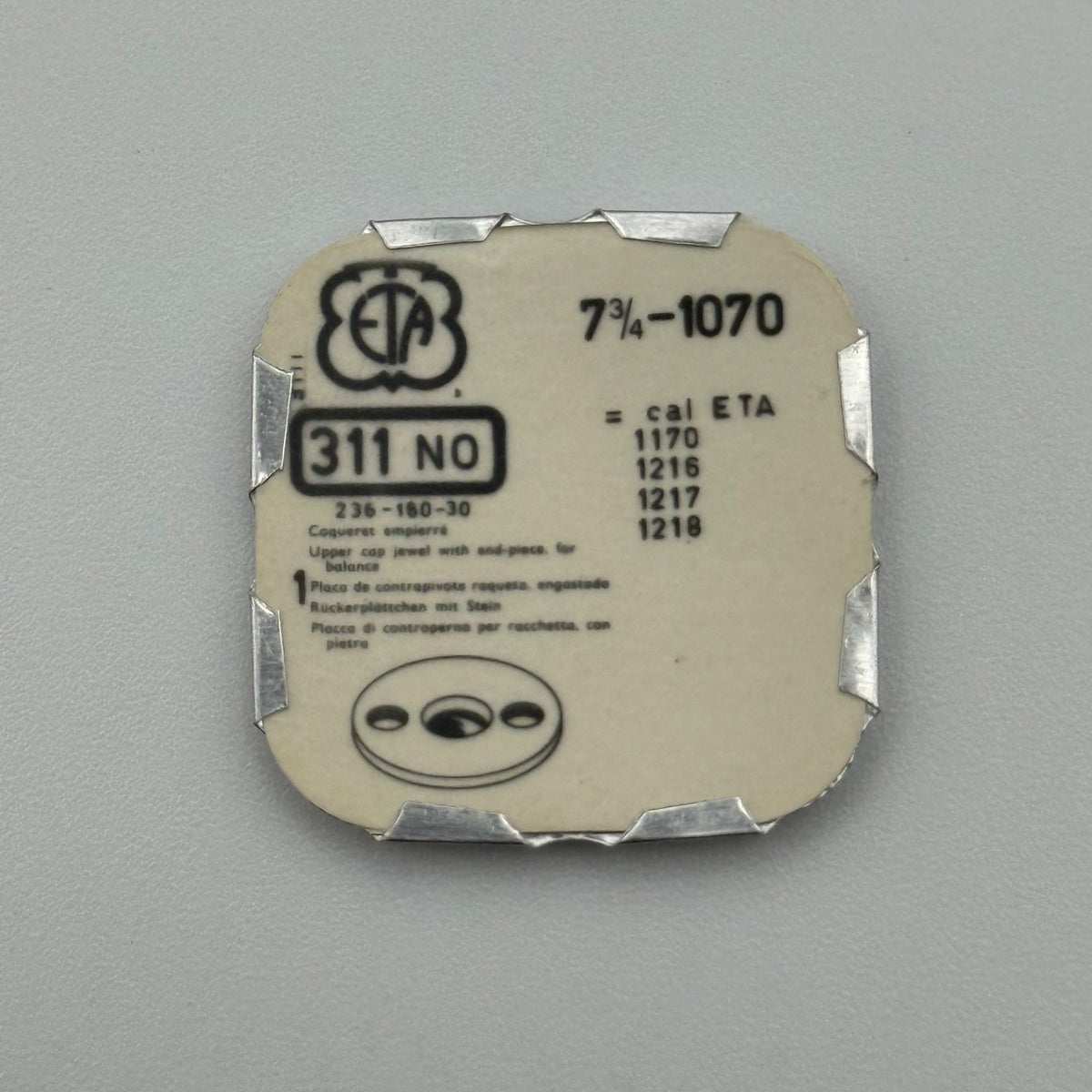 ETA 1070 Upper Cap Jewel With End Piece - 7 3/4 - 311 - NOS - Watch Parts