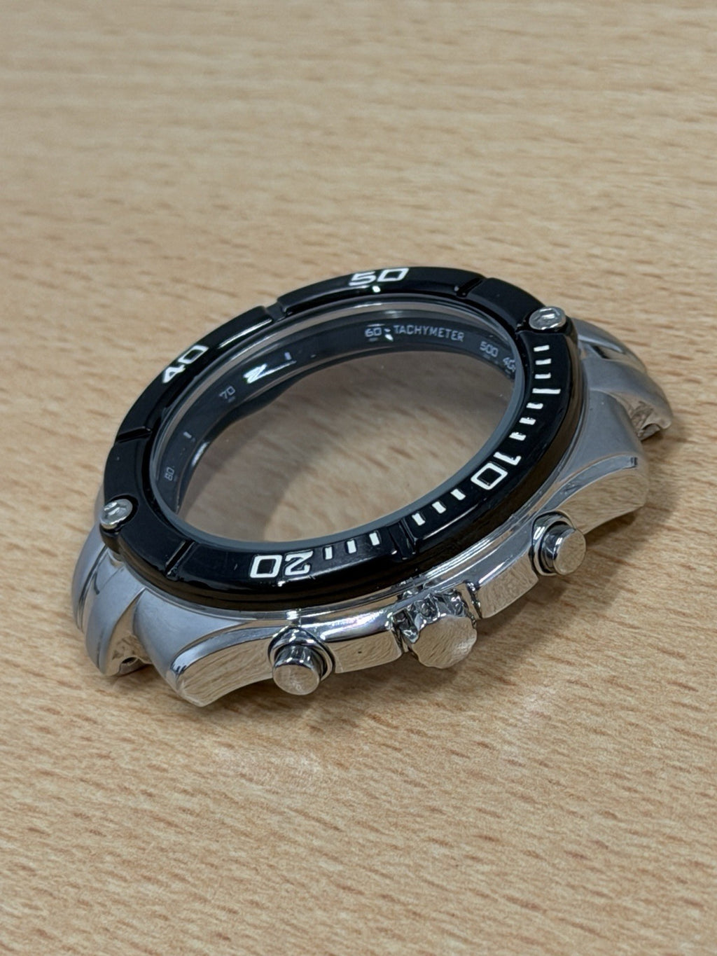 Seiko Chronograph Watch Case - Tachymeter Black Bezel - New Old Stock - 42mm