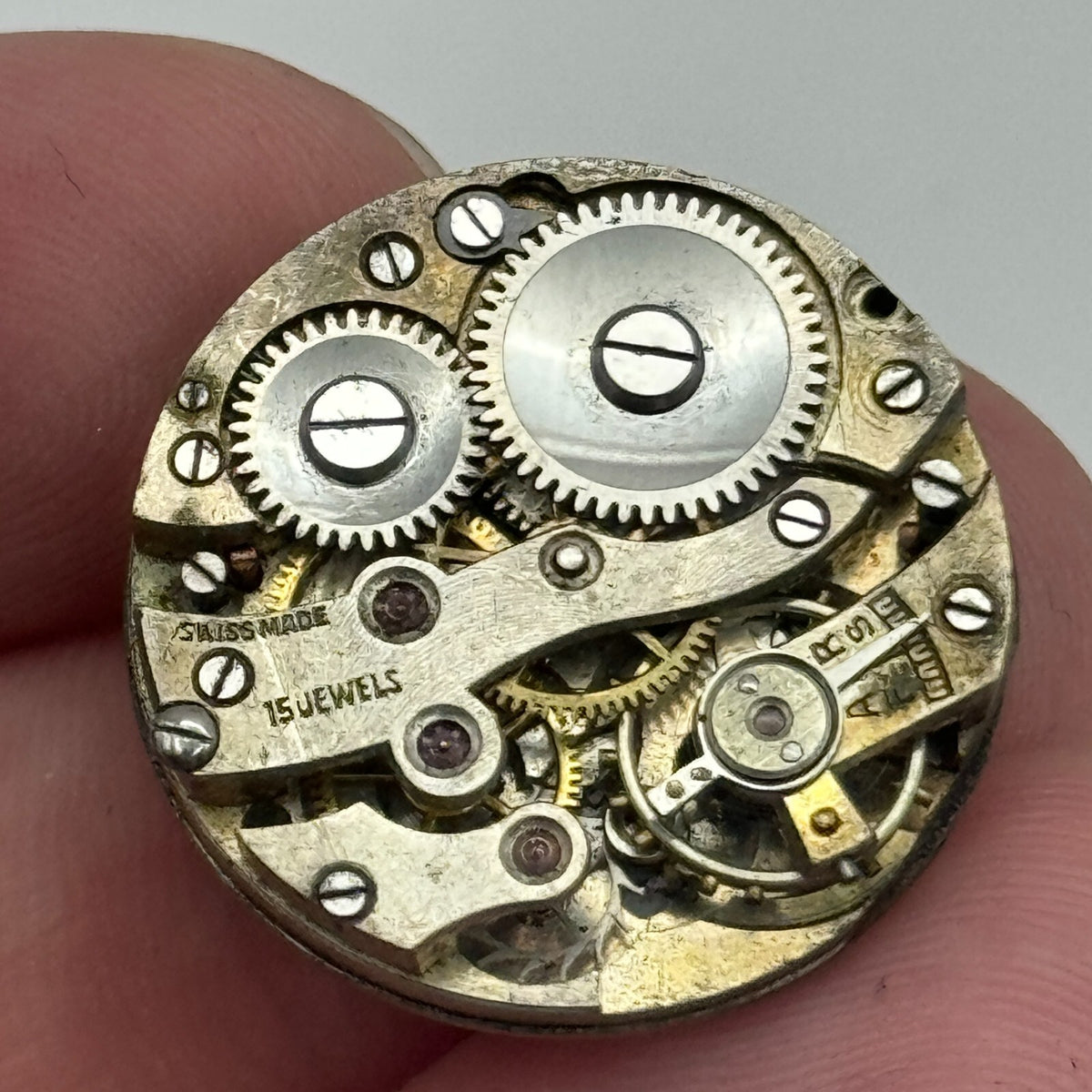 Porcelain Dial Watch Movement Swiss 15 Jewels Manual Wind Parts 23.7mm 