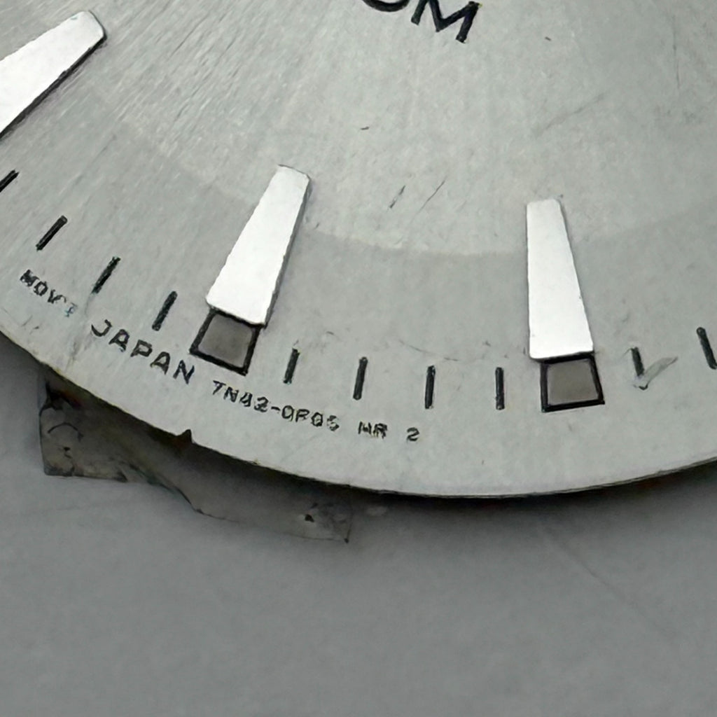 Seiko 7N42-0R05 Watch Dial 100M Silver Japan Vintage Spare Parts Repair 29.4mm
