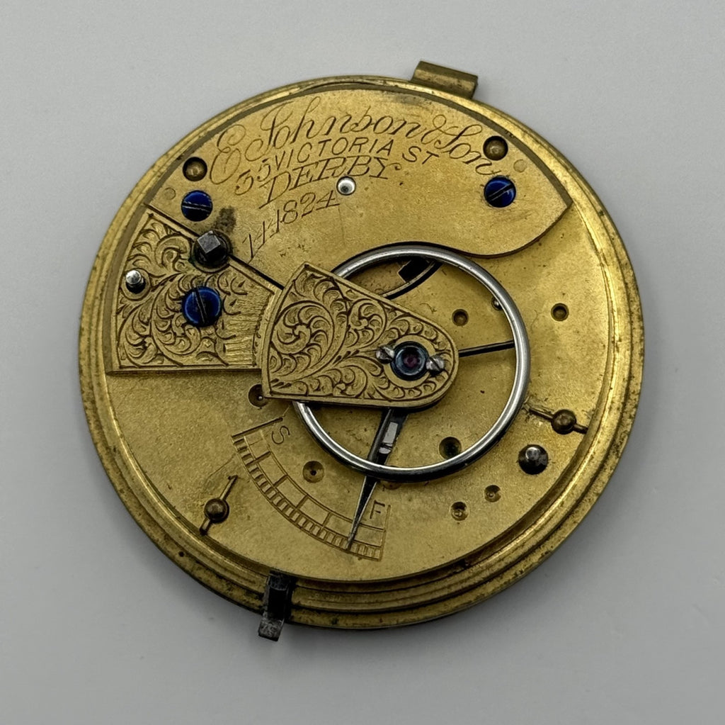 English Lever Pocket Watch Movement - E. Johnson & Son Derby - Parts / Repair