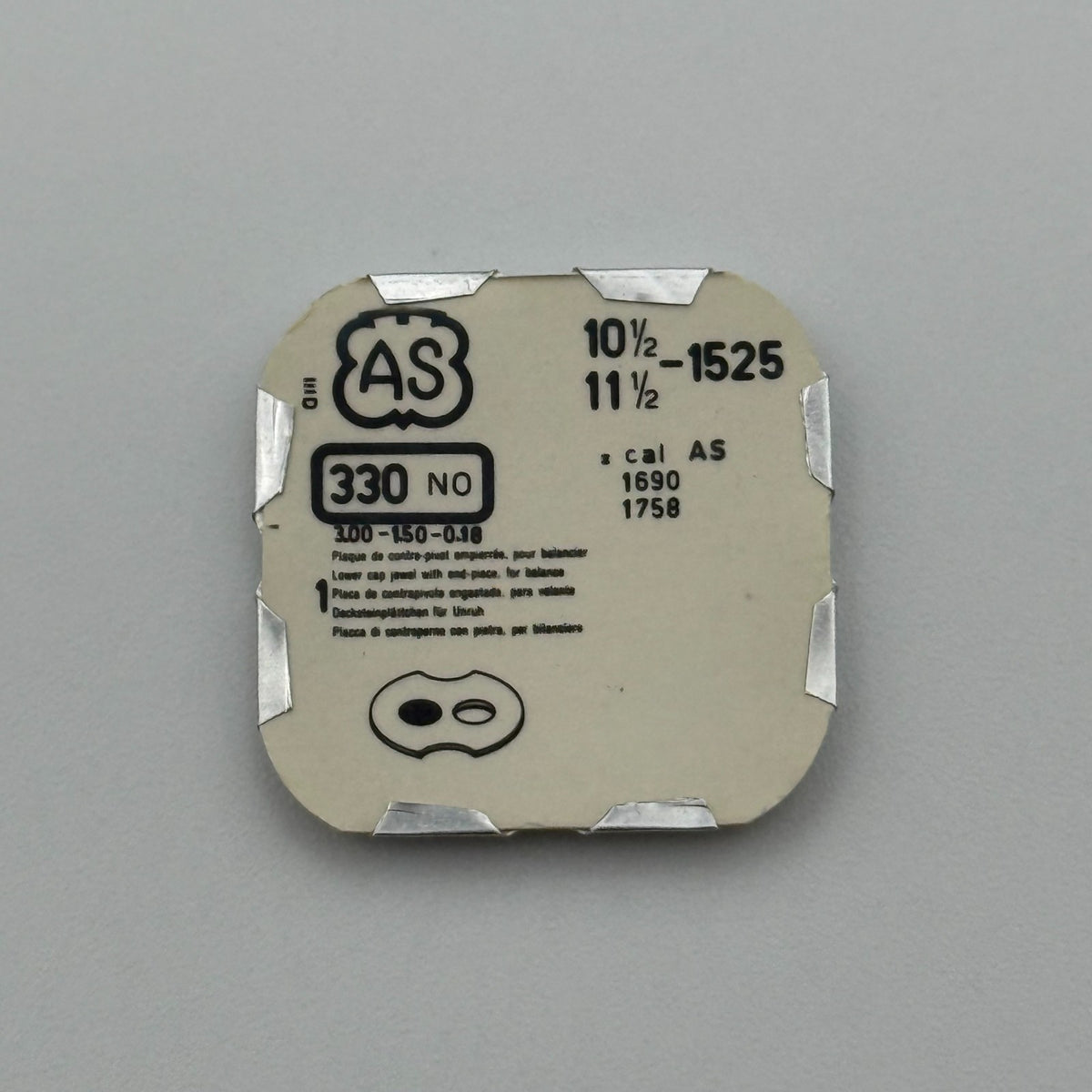 AS 1525 Lower Cap Jewel With End Piece - 10 1/2-11 1/2 - 330 - NOS - Watch Parts