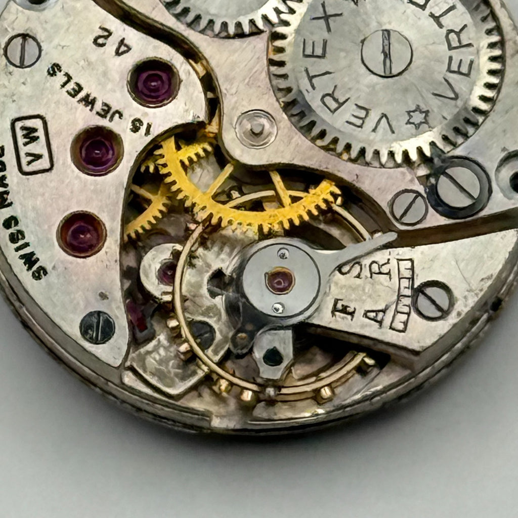 Vertex 42 Watch Movement - VW 15 Jewels - Running - For Parts / Repair - 19.6mm