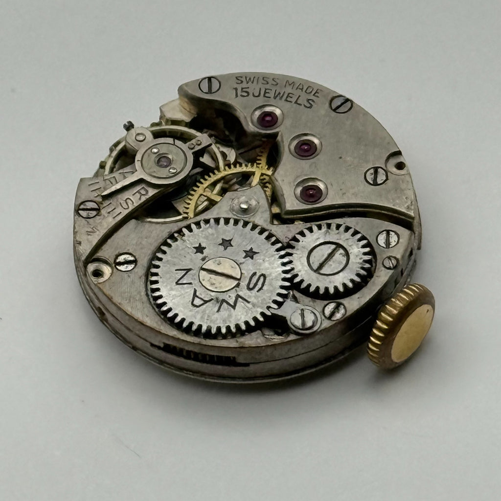 Unidentified Watch Movement Swan 15 Jewels Swiss Manual Wind Parts Repair 19.7mm