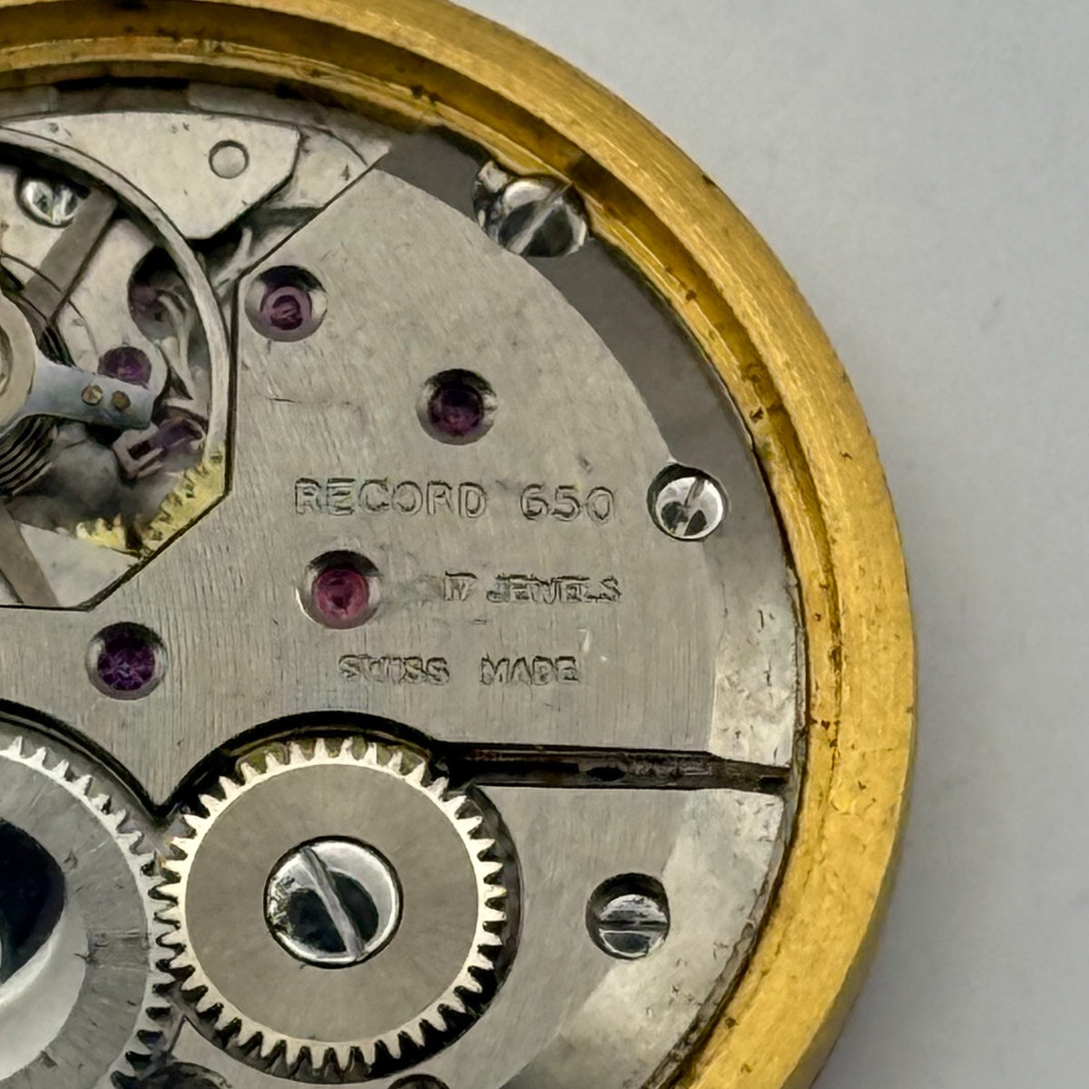 Record 650 Watch Movement - De Luxe 17 Jewels - For Parts / Repair - 29.7mm