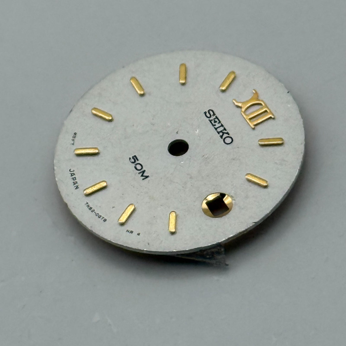 Seiko 7N82-0GT8 Watch Dial 50M Silver Japan Vintage Spare Parts Repair 19.9mm
