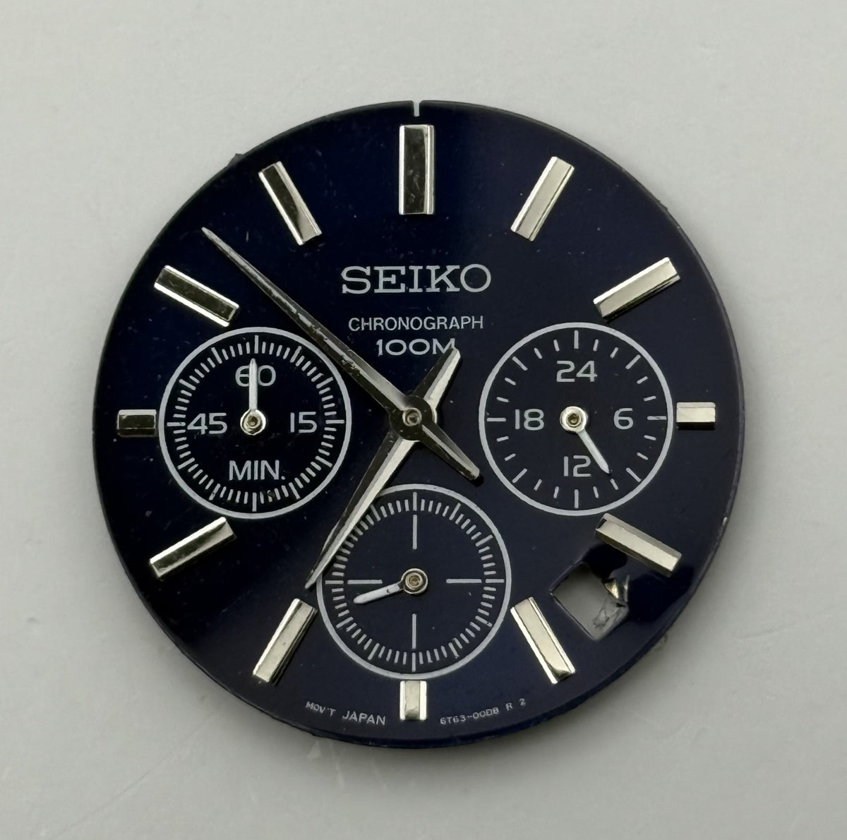 Seiko 6T63-00D8 Watch Dial Chronograph 100M Black Spare Parts Repair 30.4mm