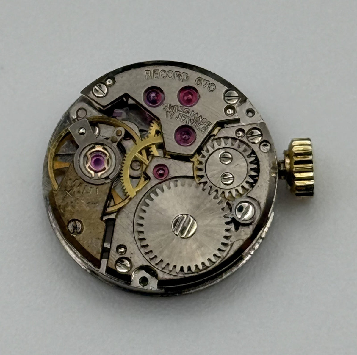 Record 670 Watch Movement - Running - For Parts / Repair
