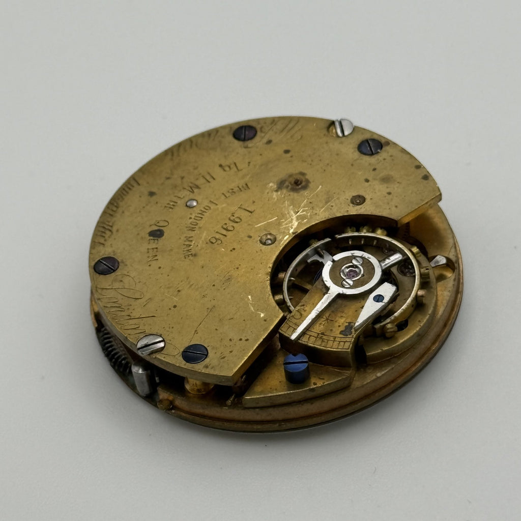 English Lever Pocket Watch Movement - J.W. Benson Ludgate - Parts/Repair 41.2mm