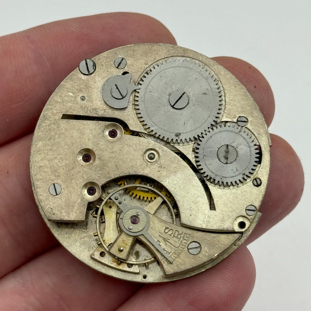 10 Jewels Pocket Watch Movement Unidentified Vintage Parts Repair 41.4mm