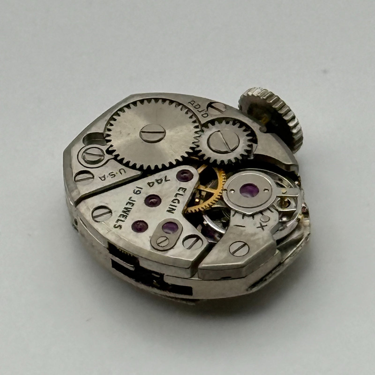 Elgin 744 Watch Movement 19 Jewels USA Manual Wind Vintage Parts Repair 13.6mm