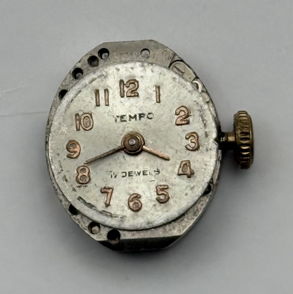 Tempo Watch Movement 17 Jewels Swiss Manual Wind Vintage Parts Repair 12.7mm