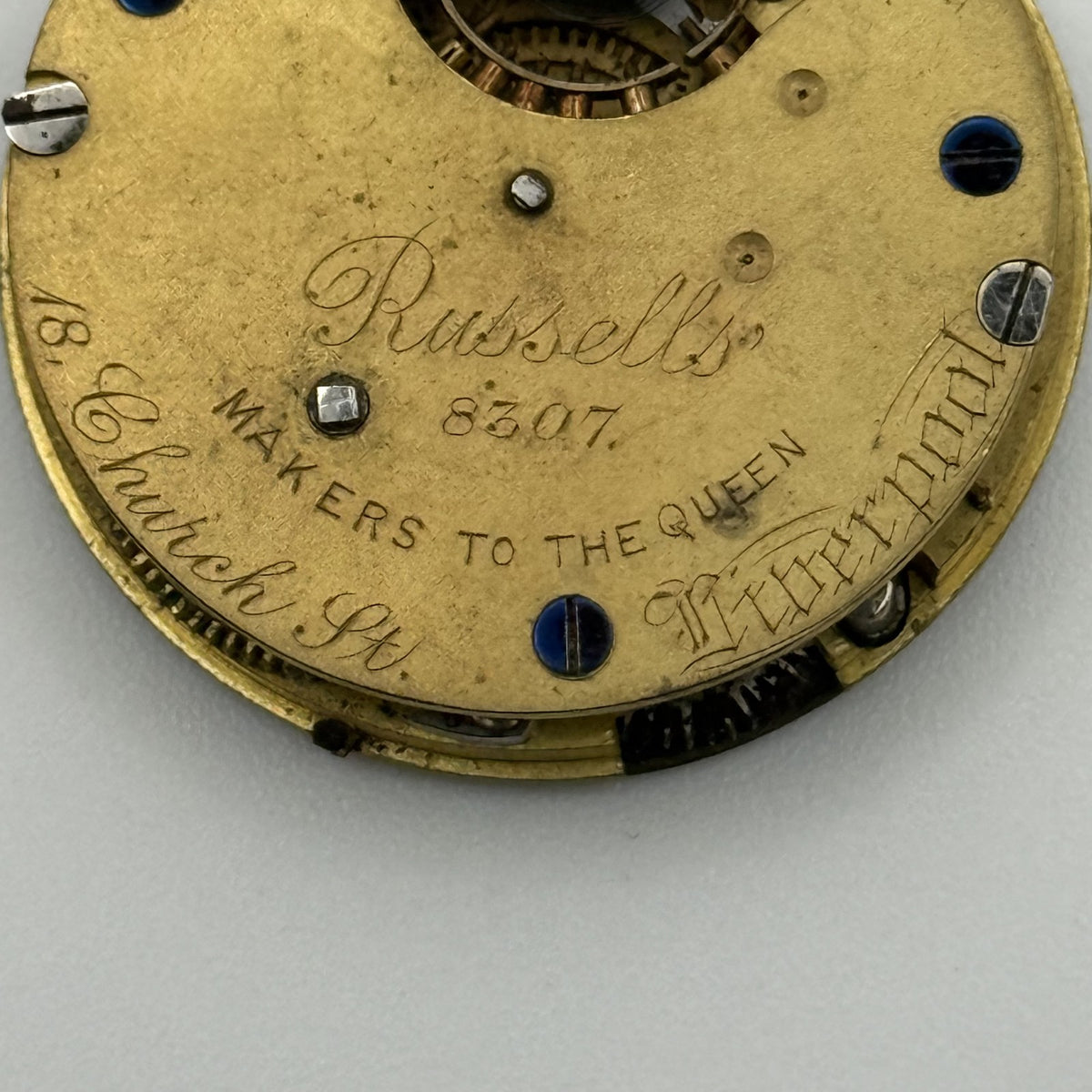 English Lever Pocket Watch Movement - Russells Liverpool - Parts / Repair 32.1mm