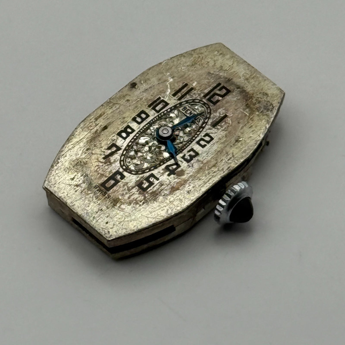 Benrus Watch Movement 6 Jewels 2 ADJ Black Cabochon Crown Parts Repair 24.6mm