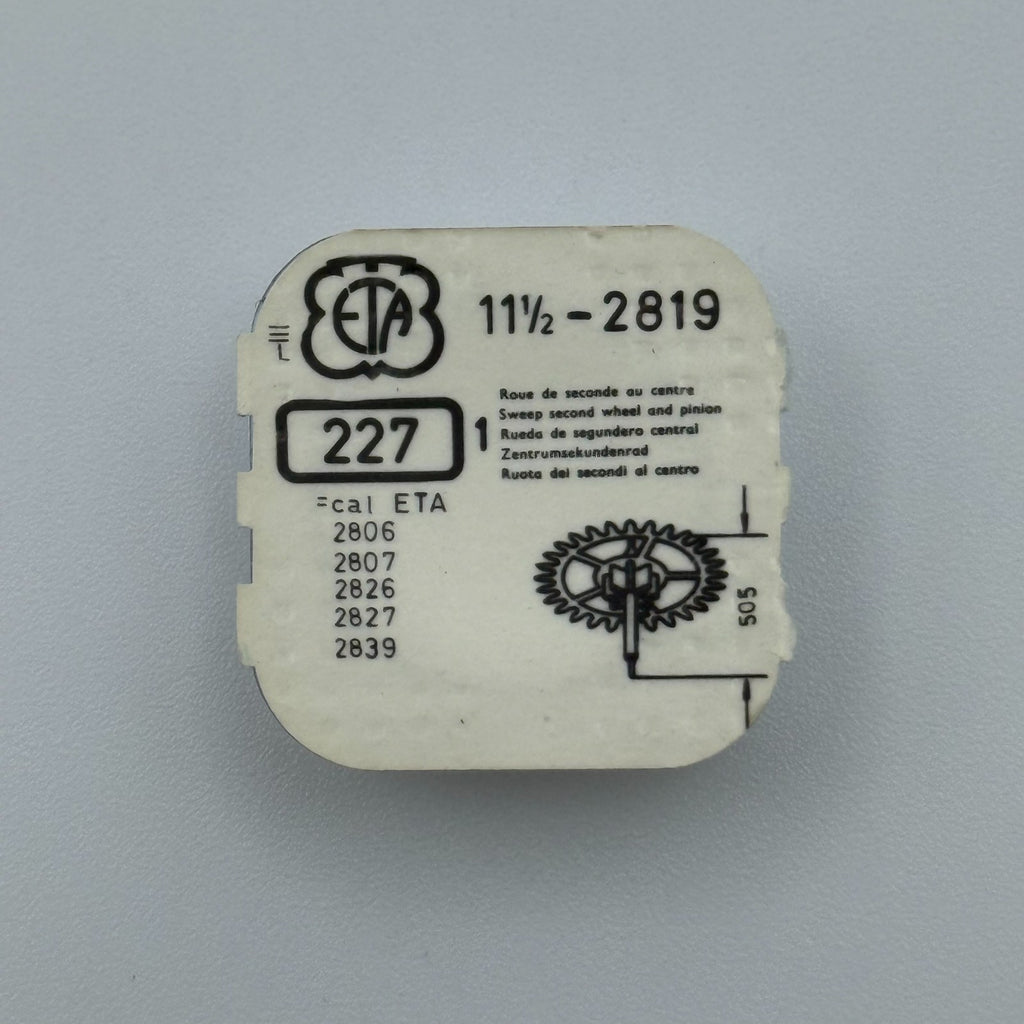 ETA 2819 Sweep Second Wheel & Pinion - 11 1/2 - 227 - NOS - Watch Parts