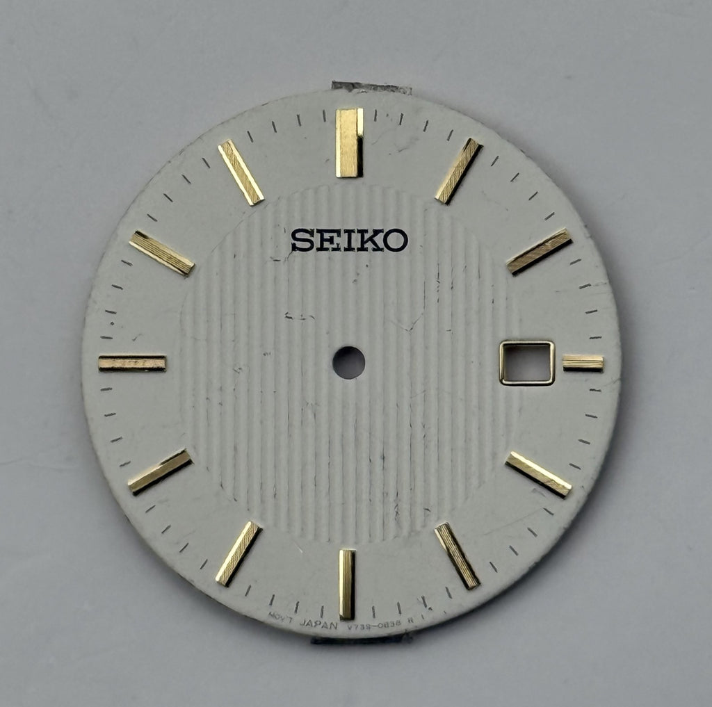 Seiko V739-0B38 Watch Dial White Japan Vintage Spare Parts Repair 27.9mm