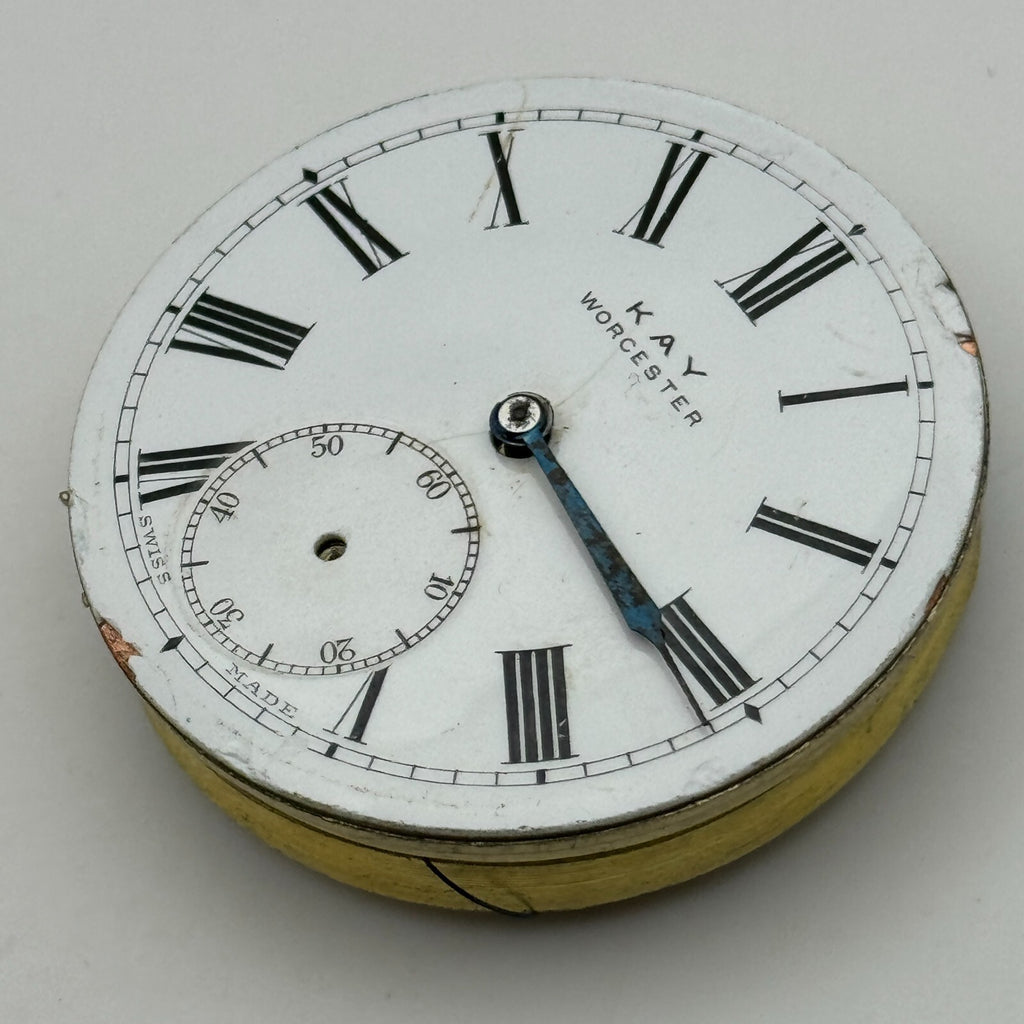 Kay Worcester Antique Key Wound Pocket Watch Movement Dial PARTS REPAIR 44.7mm 