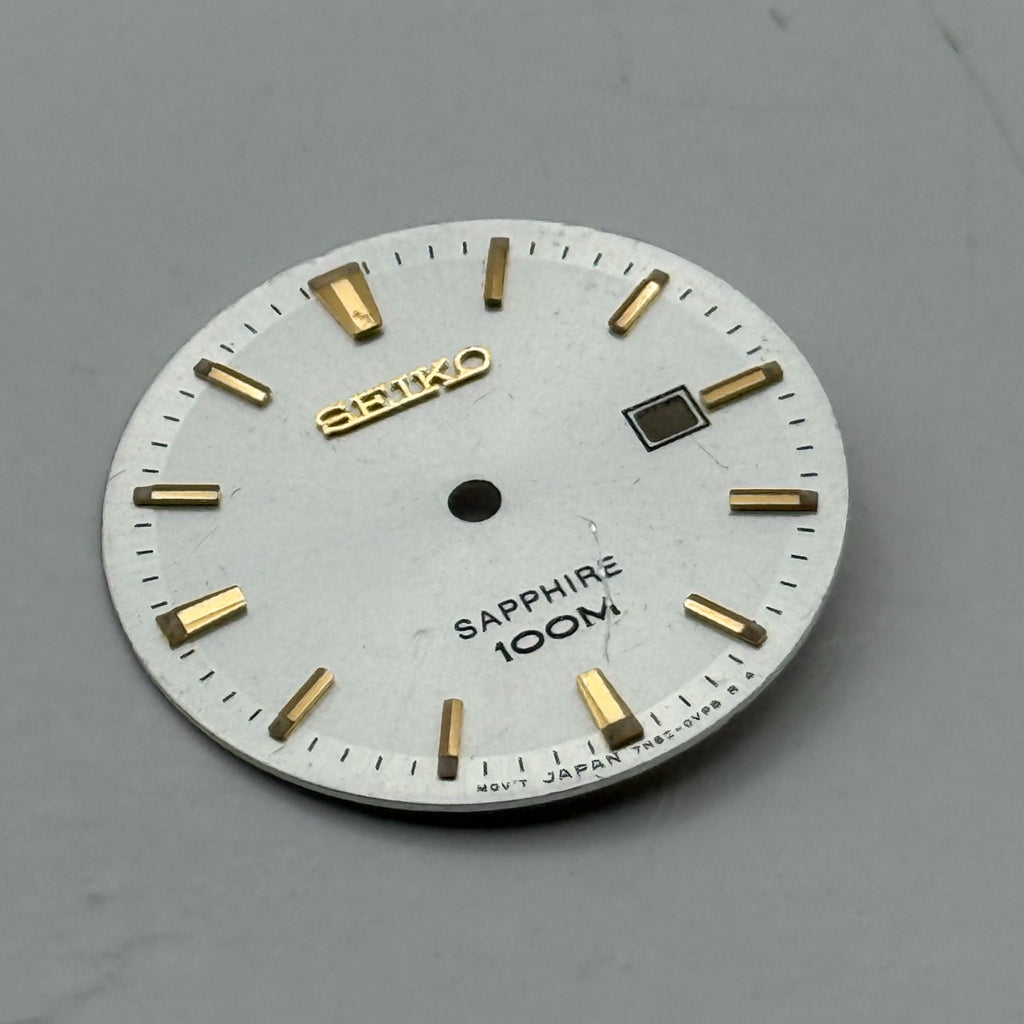 Seiko 7N82-0VP8 Watch Dial Sapphire 100M Silver Japan Spare Parts Repair 23.4mm