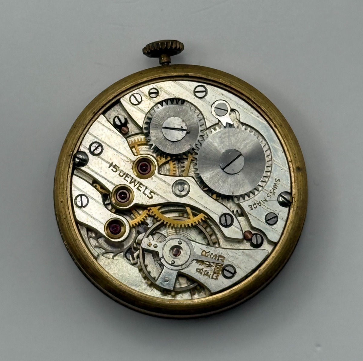 Kurth 180 Watch Movement - 15 Jewels - Running - For Parts / Repair - 22.6mm