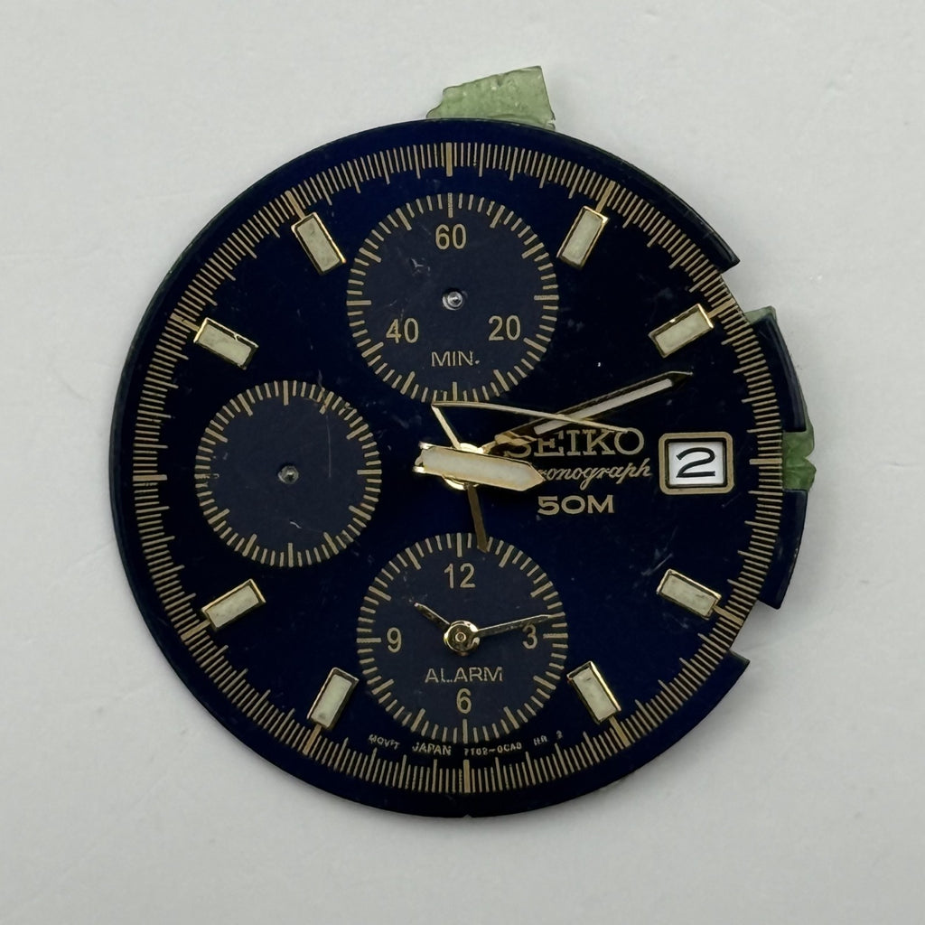 Seiko 7Y62-0CAS Watch Dial Chronograph Alarm 50M Blue Spare Parts Repair 29.9mm