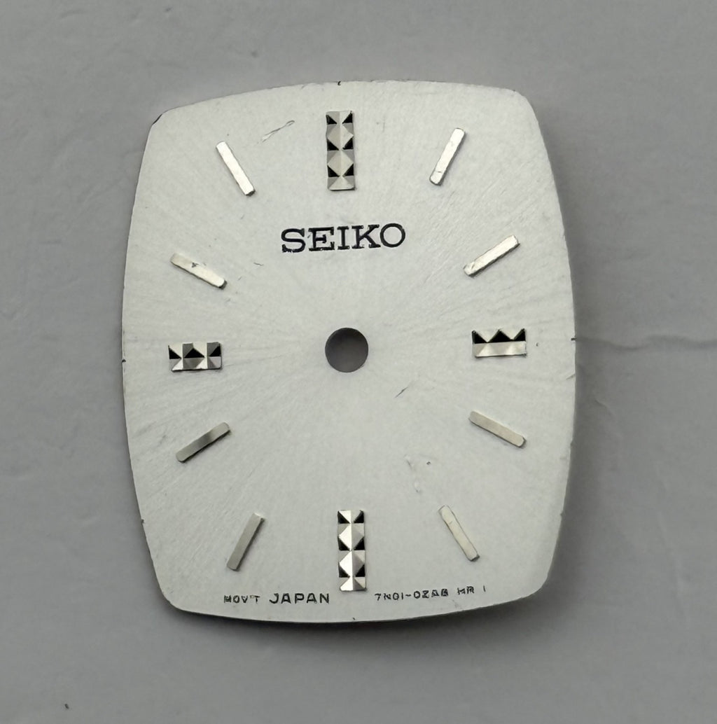 Seiko 7N01-0ZA8 Watch Dial Tonneau Silver Japan Spare Parts Repair 17.3mm