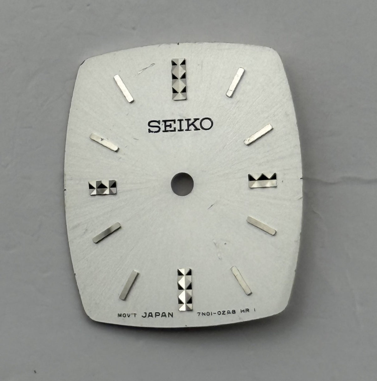 Seiko 7N01-0ZA8 Watch Dial Tonneau Silver Japan Spare Parts Repair 17.3mm