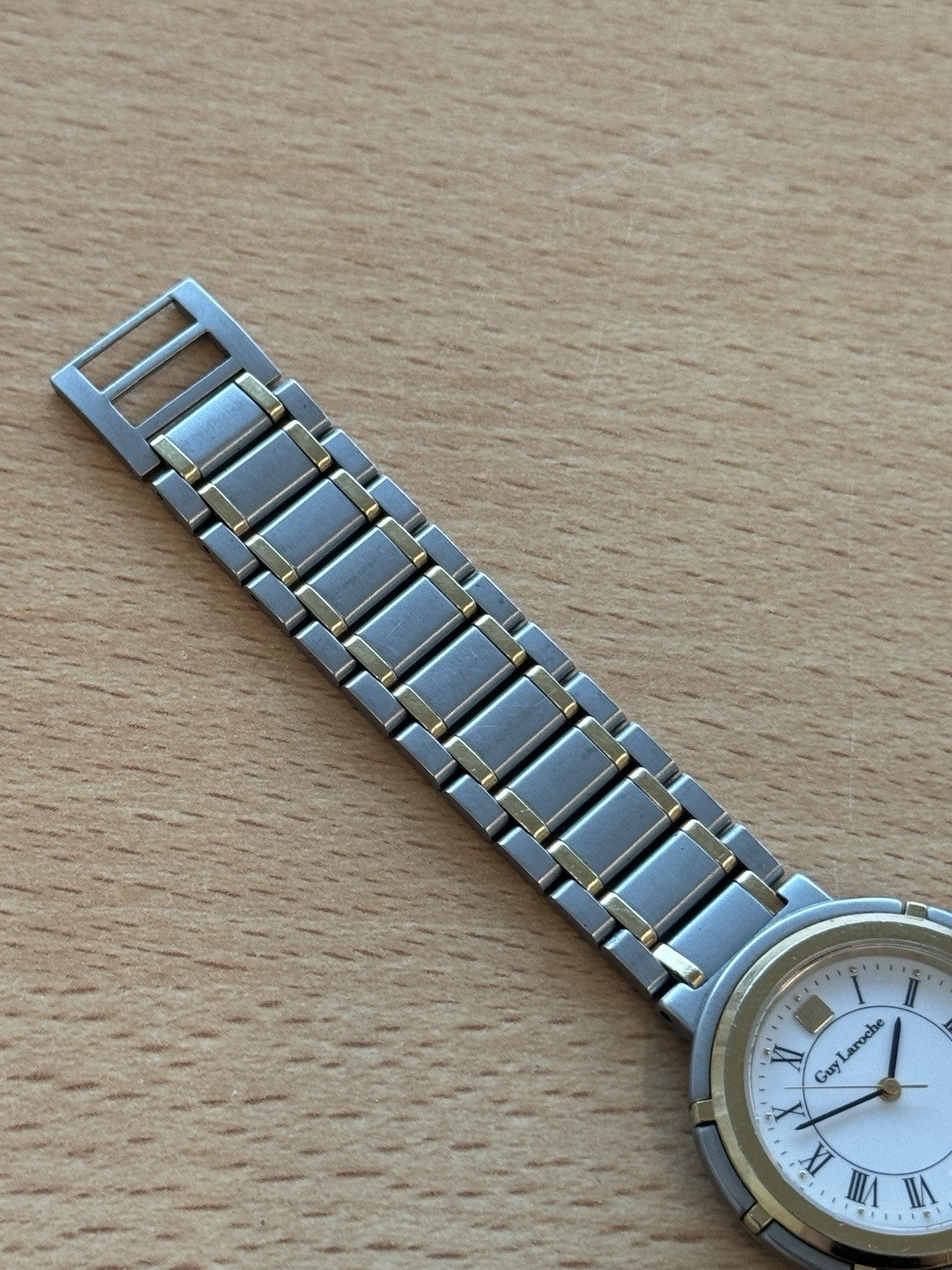 Guy Laroche Two Tone Vintage Watch Swiss Made Roman Numerals Quartz Working 32mm