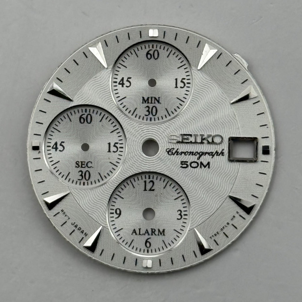 Seiko Watch Dial Chronograph 50M Silver Tone Japan Spare Parts Repair 27.5mm