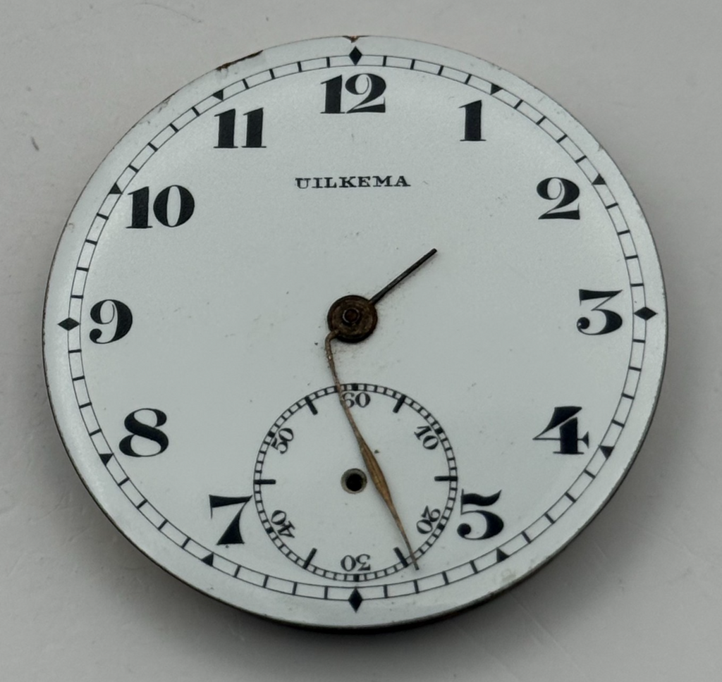 Uilkema Pocket Watch Movement Open Face Sub Seconds Vintage Parts Repair 38.9mm