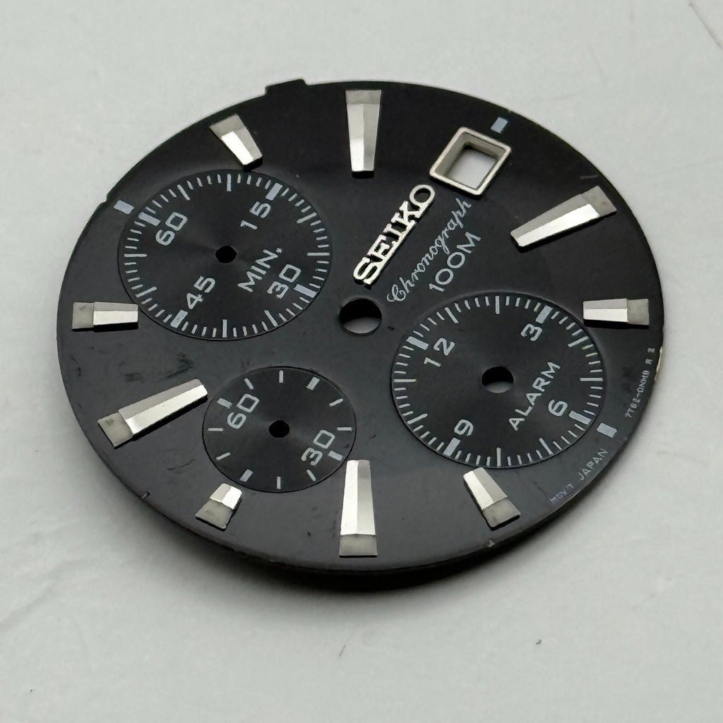 Seiko 7T62-0NM8 Watch Dial Chronograph 100M Black Spare Parts Repair 27.9mm