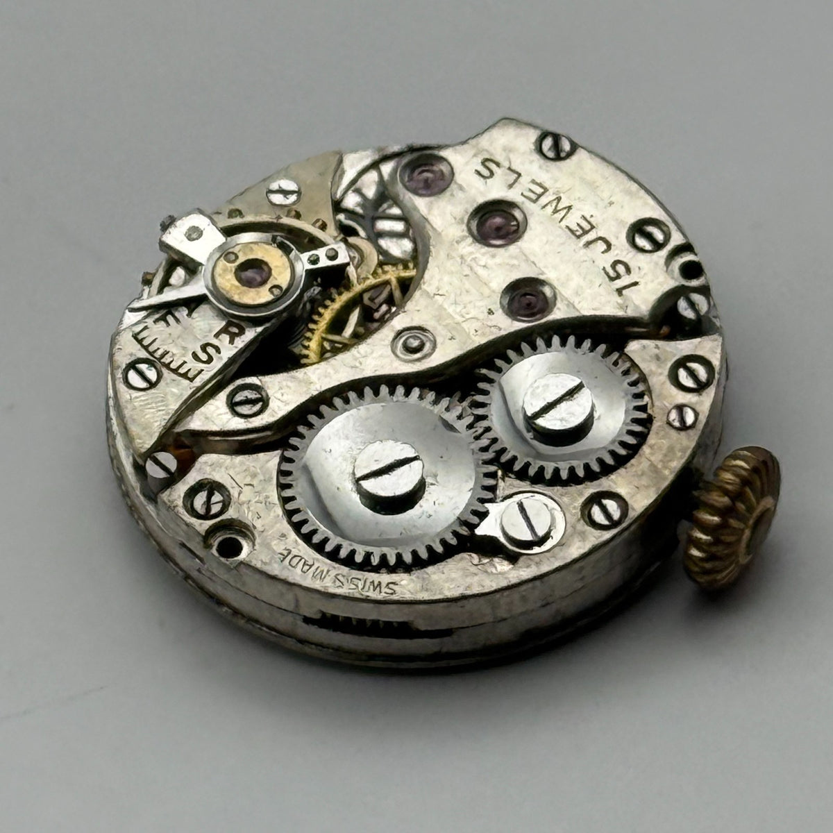 Unidentified Watch Movement 15 Jewels Swiss Manual Wind Parts Repair 19.7mm