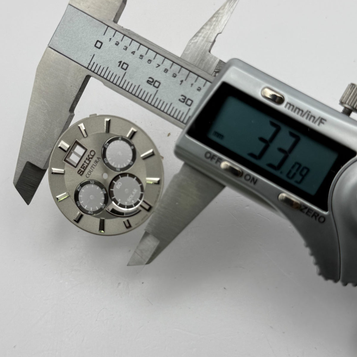 Seiko V156-0R58 Watch Dial Coutura Solar Silver Tone Spare Parts Repair 33mm