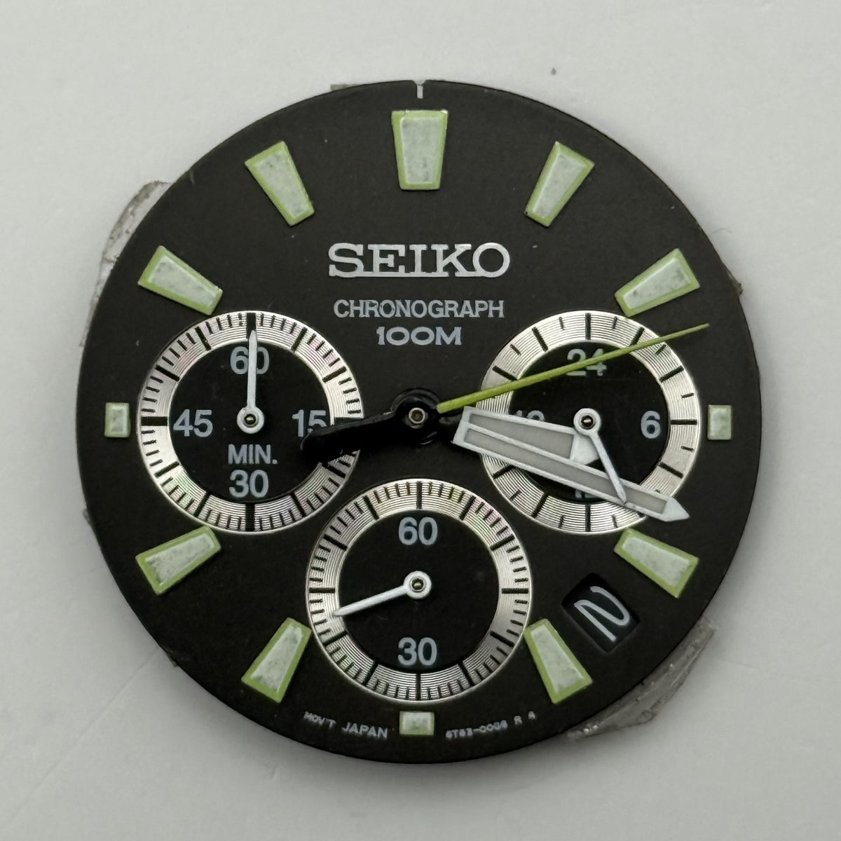 Seiko 6T55-0008 Watch Dial Chronograph 100M Black Spare Parts Repair 30.4mm