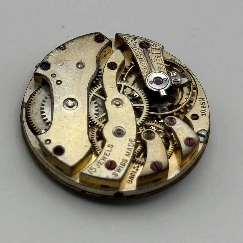 Longines 10.85N Watch Movement Red 12 B&Co 15 Jewels Manual Wind Parts 22.8mm
