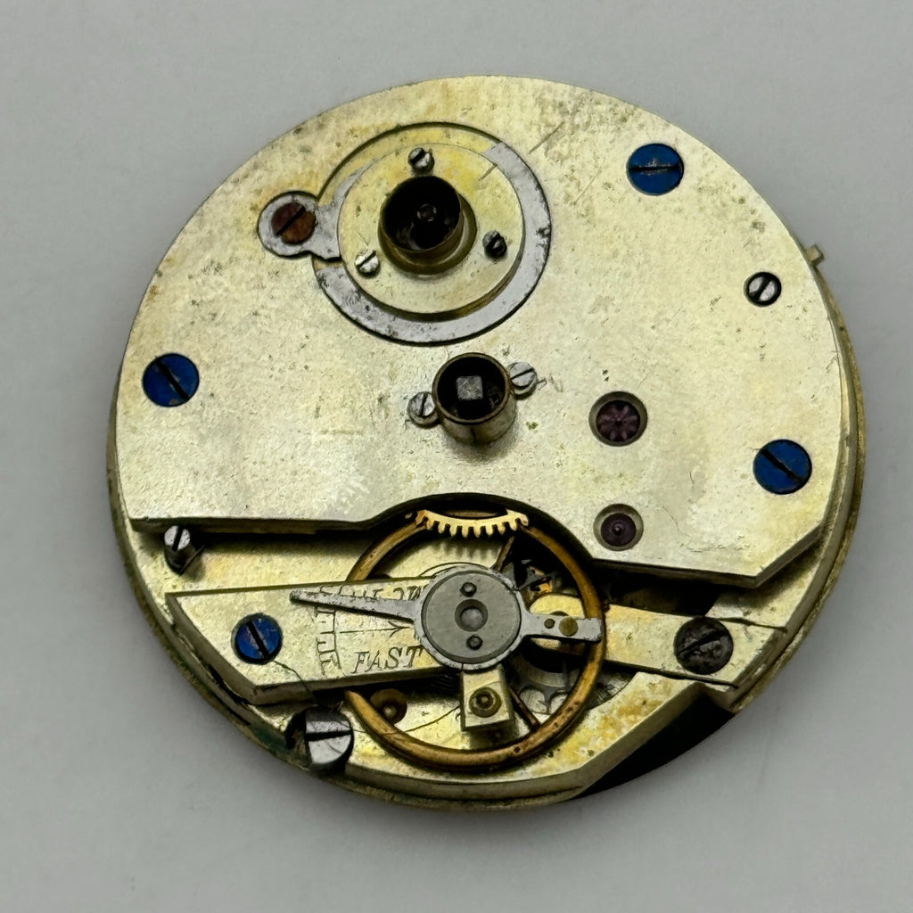 Antique Pocket Watch Movement Key Wound Nice Enamel Dial Parts Repair 36.1mm 