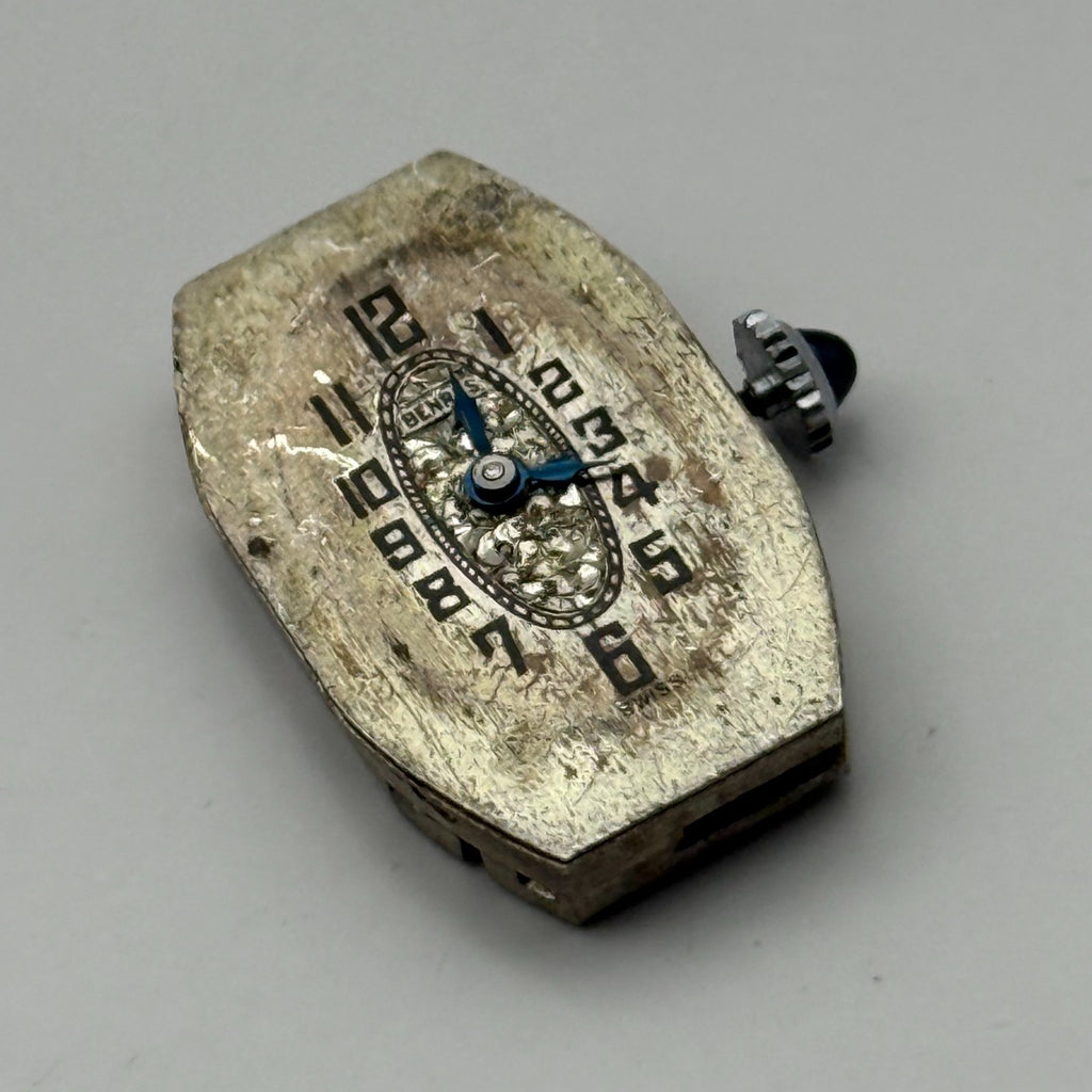 Benrus Watch Movement 6 Jewels 2 ADJ Black Cabochon Crown Parts Repair 24.6mm