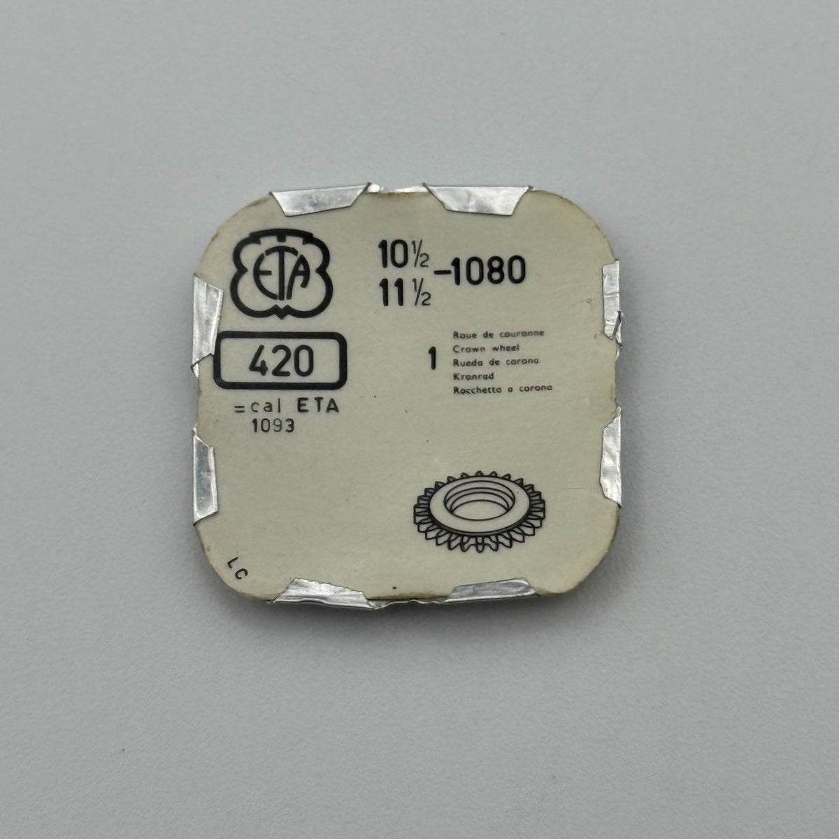 ETA 1080 Crown Wheel - 10 1/2-11 1/2 - 420 - New Old Stock - Watch Parts