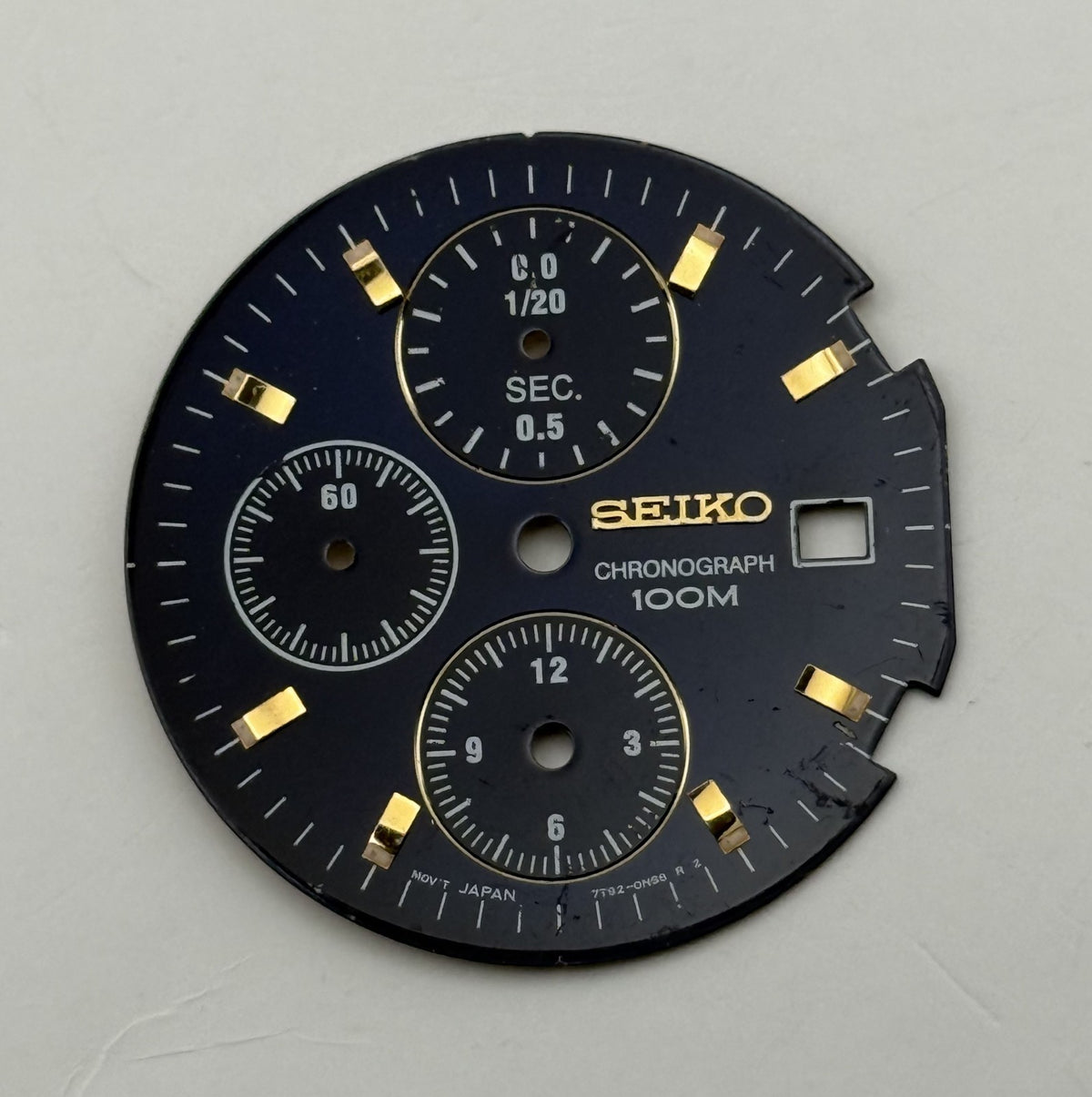 Seiko 7T92-0NS8 Watch Dial Chronograph 100M Black Spare Parts Repair 29.9mm