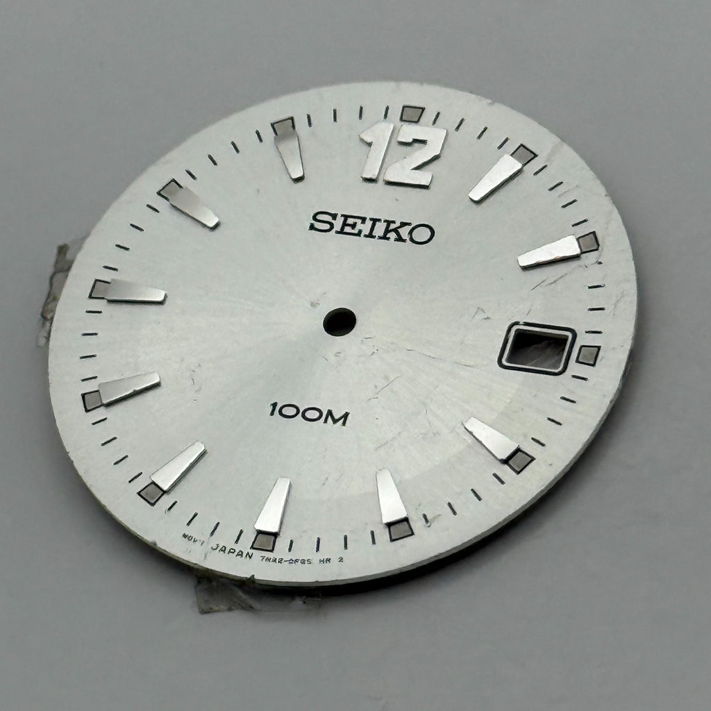 Seiko 7N42-0R05 Watch Dial 100M Silver Japan Vintage Spare Parts Repair 29.4mm