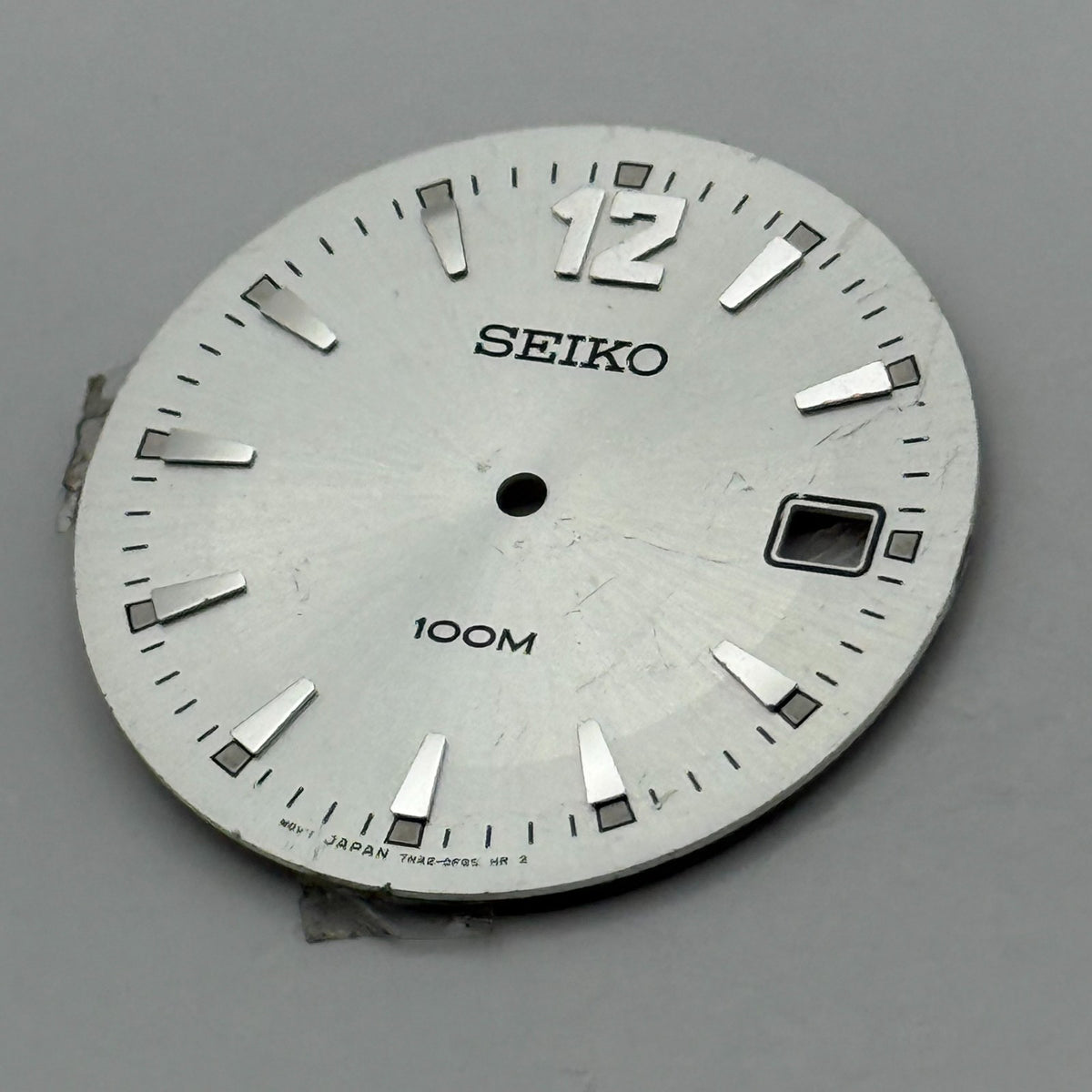 Seiko 7N42-0R05 Watch Dial 100M Silver Japan Vintage Spare Parts Repair 29.4mm