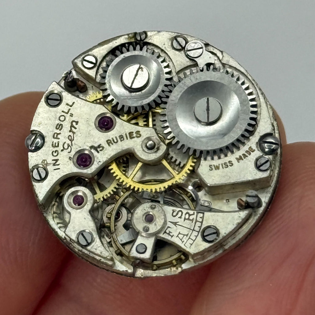 Ingersoll Gem Watch Movement 15 Rubies Manual Wind Vintage Parts Repair 23.2mm