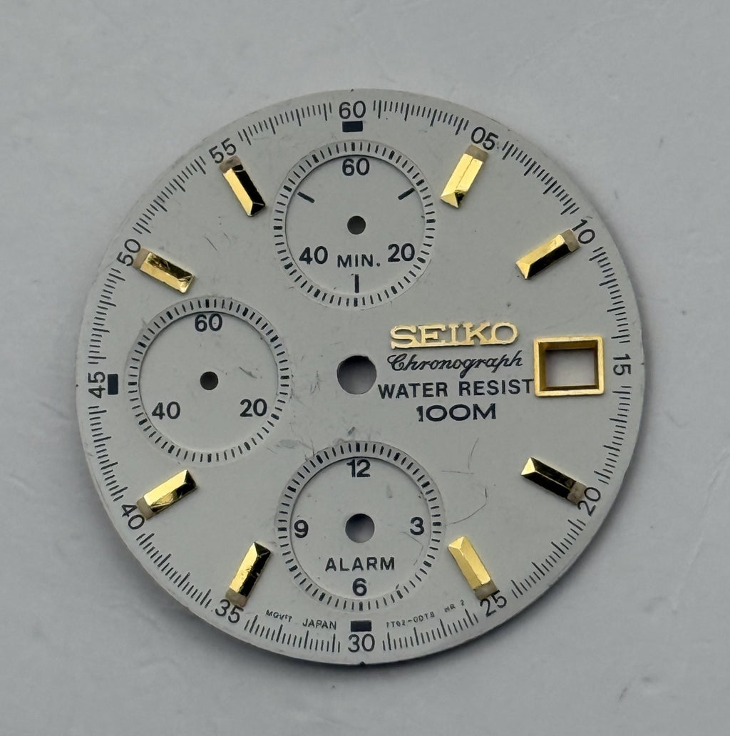 Seiko 7T62-0070 Watch Dial Chronograph 100M Silver Spare Parts Repair 27.4mm
