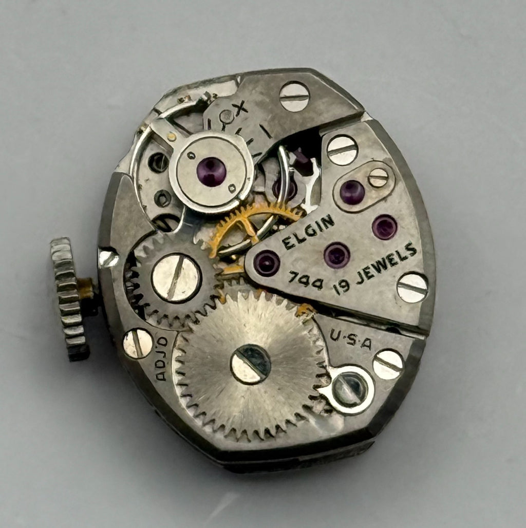 Elgin 744 Watch Movement 19 Jewels USA Manual Wind Vintage Parts Repair 13.6mm